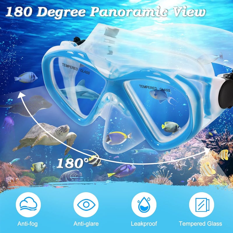 ACQCES Kids Snorkel Set Dry Top Snorkeling Gear for Kids Youth Boys Girls Junior Age 5-15,Tempered Glass Swimming Diving Mask and Snorkel Set 180 Degree Panoramic View - Image 3